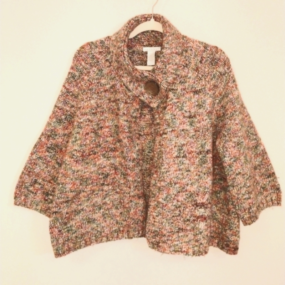 TWEEDS CROPPED MULTICOLOR GRADIENT SWING OPEN FRONT CARDIGAN SWEATER XL